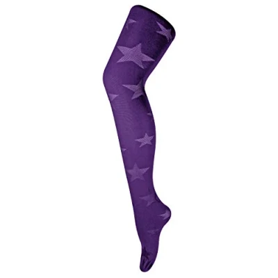 Image of Sock Snob Ladies Thick Coloured 80 Denier Opaque Patterned Winter Fashion Tights (8 14 UK 36&quot;/42&quot;, Star Imperial Purple)