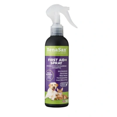 Image of RenaSan Animal First Aid Spray (250ml) Fights infection, kills bacteria &amp; stops itching, Veterinary grade skin protection, Alcohol Free, Non irritating, for Dogs, Cats all other animals.