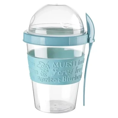 Image of Yogurt Pots Spoon Reusable 600ML Overnight Oats Muesli Cup with Lid BPAfree Breakfast Cereal To Go Dishwasher Safe Snack Lunch Oatmeal Jars Travel Meal Food Container 20oz (Marble Blue)