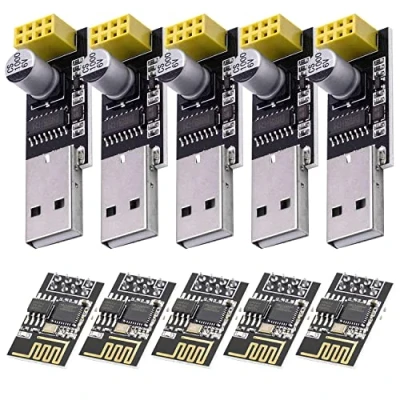 Image of AZDelivery 5 x ESP8266 ESP 01S Serial Wireless WLAN WiFi Transceiver Module 1MB Flash 80MHz with CH340G USB Converter Adapter compatible Arduino and Raspberry Pi Including E Book!