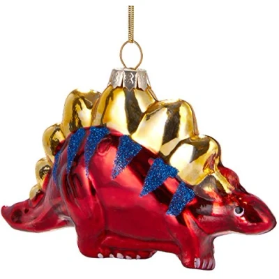 Image of BRUBAKER Dinosaur Red Hand Painted Glass Christmas Bauble Mouthblown Tree Ornaments Figures Funny Decoration Pendant Ball 4.5 inches (11.5 cm)