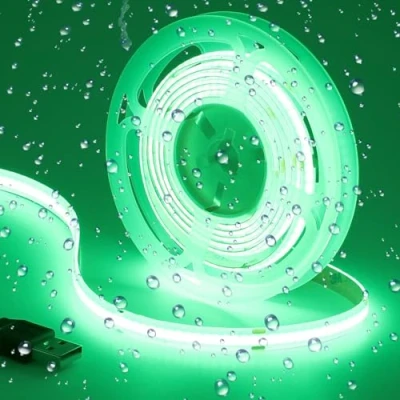 Image of GOMING USB COB Green LED Strip Light DC 5V Powered IP65 Waterproof 6.6ft/2M 320LEDs/M Flexible Tape Lights for TV Backlight, Cabinet,Home DIY Lighting