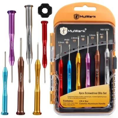 Image of MulWark 6pc Magnetic Mini Flathead and Phillips Micro Precision Head Small Screwdriver Set CRV Eyeglasses Watches Electronics Computer Tools Repair Kit (6PC Screwdrivers)