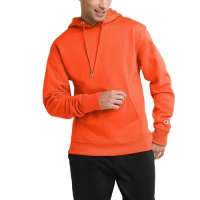 Image of Champion Men&#039;s Powerblend Hooded Sweatshirt, Spicy Orange C Logo, S