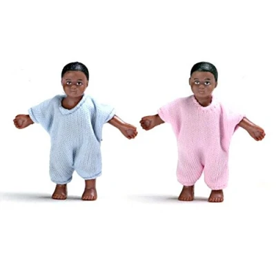 Image of Dolls House Miniature 1:12 Scale People Twin Black Babies Little Baby Boy &amp; Girl