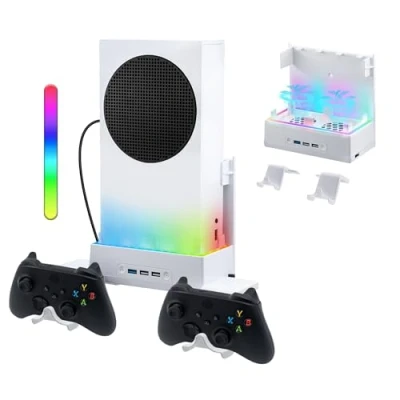Image of Wall Mount Bracket with RGB Cooling Stand Compatible Xbox Series S Console,Mcbazel Dual Fan 2 Hook White