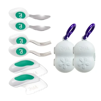 Image of Twin Pack of The doddl 3 Piece Knife, Spoon and Fork Set &amp; Cutlery Case Learn to use Toddler in Minutes, 1 Year Old up, Baby Led Weaning Supplies. 2 x Sets Cases
