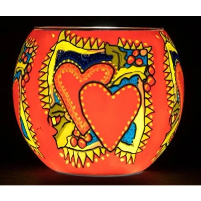 Image of Milford Christmas Hearts Colourful Glass Nightlight Festive Decoration Candle Tealight Holder