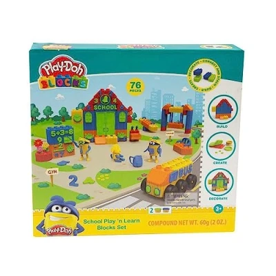 Image of Play Doh Blocks School Play&#039;n learn Set, with Comb, Roller, and Sculpting Tool to Enhance Children&#039;s Abilities, Suitable for Children Aged 3 Years Up
