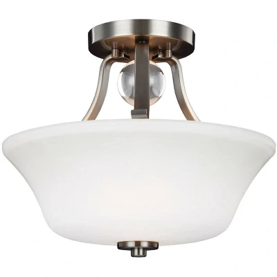 Image of Evington 2 Light Semi Flush Ceiling Satin Nickel, E27