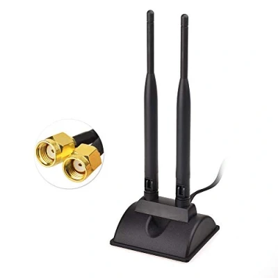 Image of Eightwood External Wifi Antenna 2.4G/5.8G Dual Frequency Magnetic Base 6dBi RP SMA Adapter 2m 6.5ft Cable Compatible for Security Camera Card WLAN PCI Wireless Router Bluetooth TP Link Dlink