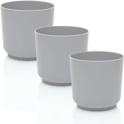 Image of idea station Plastic Plant Pot Set 3 x 13 cm gray Shatterproof and round Pots Suitable for Variety of Plants Timeless Modern Design Available in 2 Sizes