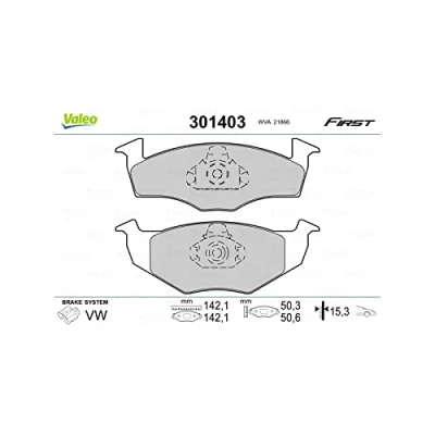 Image of JZW698151E Brake pad set VALEO 301403 FIRST Front Axle excl. wear warning contact without anti squeak plate VOLKSWAGEN: Polo IV Hatchback, GOLF 3