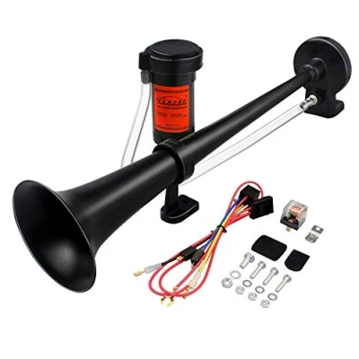 Image of GAMPRO 24V 150db Air Horn, 45cm Chrome Zinc Single Trumpet Truck Horn with Compressor for Any Vehicles Trucks Lorrys Trains Boats Cars (Red) …