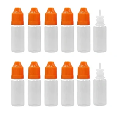 Image of XIAONAN 20 Pack x 10ml LDPE Plastic Liquid Water Squeezable Eye Dropper Empty Bottles (Bottles + Orange Colour Caps Tips)