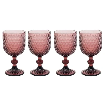 Image of Lesser &amp; Pavey Elements Pink Wine Glass Set of 4 for Home, Kitchen, Restaurant Parties Lovely Drinks Gorgeous Gift Women, Men, Wedding Christmas