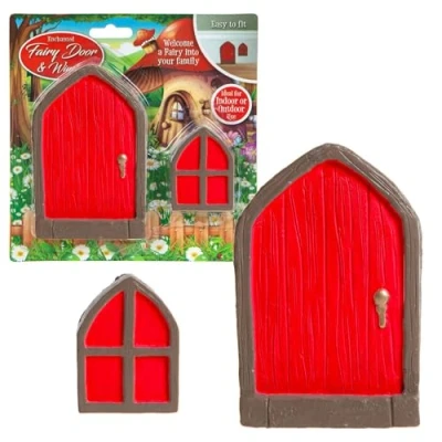 Image of VFM Fairy Sized Red Door &amp; Window Magical Highly Detailed Indoor Outdoor Miniature Set Create An Enchanted Gnome Garden Or Christmas Elf Scene