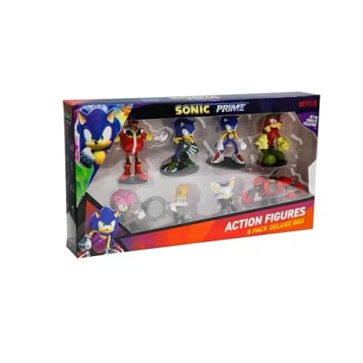 Image of BANDAI Sonic Prime Collectible Figures 8 Pack Set x 7.5cm The Hedgehog Models Based On Netflix TV Show Toys Make Great Gaming Merchandise for Adults and Kids