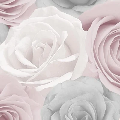 Image of Melany Rose Floral Wallpaper World of Ideal for Lounges, Bedrooms, Dining Rooms and Hallways (Pink)