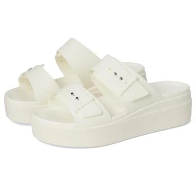 Image of Crocs Women&#039;s Brooklyn Buckle Low Wedge Sandal, Chalk, 8 UK