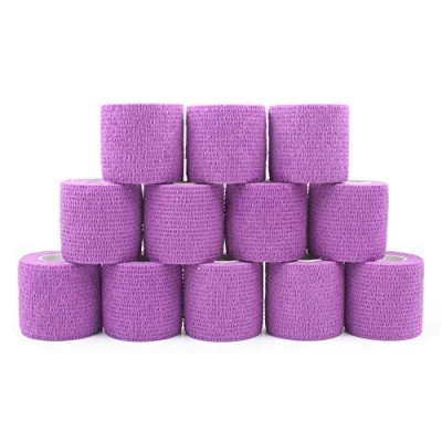 Image of COMOmed Cohesive Flexible Bandage Self Adhesive Roll Latex Free Non Woven Athletic Tape Alleray Tested Suitable for Sensitive Skin 5cm x 4.5m 12 Rolles Purple