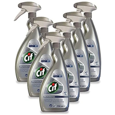 Image of 6 Pack of 750ml Cif Professional Pro Formula Stainless Steel and Glass Cleaner with Streak Free Finish