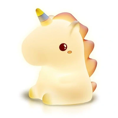Image of groov e Cuties Rainbow Unicorn Colour Changing LED Night Light with 30/60 Minute Timer 7 Colours Tap to Use Rechargeable 12 Hour Battery or USB Powered for Babies, Toddlers &amp; Children