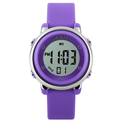 Image of SKMEI Girls Cute Clear Digital Display Watch Purple Perfect for Age 5+ Stopwatch Alarm Water Resistant Easy to Read
