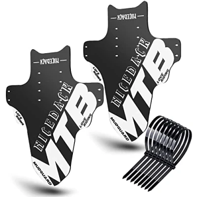 Image of NICEDACK Mudguards Mountain Bike, 2 Pieces Mudguard Fit 20 29 Inch MTB Front and Rear Compatible Bicycle Splash Guard (White)