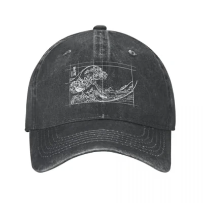 Image of WVVCXCC Unisex and Fashionable Hokusai Meets Fibonacci Sequence Golden Ratio Baseball Cap Math Technical Geek Distressed Denim Washed Caps Hat Unstructured Sports Outdoor Gifts