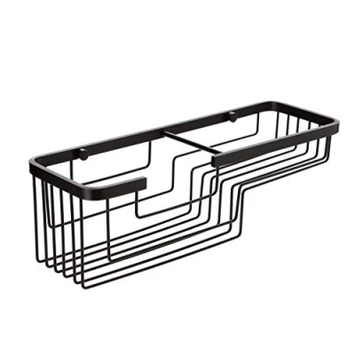 Image of TATAY Rectangular double shower basket with front opening. Black aluminium. Dimensions 12x11.5x37cm