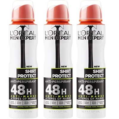 Image of L&#039;Oreal Men Expert Shirt Protect 48h Dry Non Stop Gents Deodorant Body Spray 250 ml 3 Pack