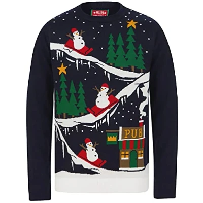 Image of to The Pub Crew Neck Christmas Jumper in Eclipse Blue Merry XXL