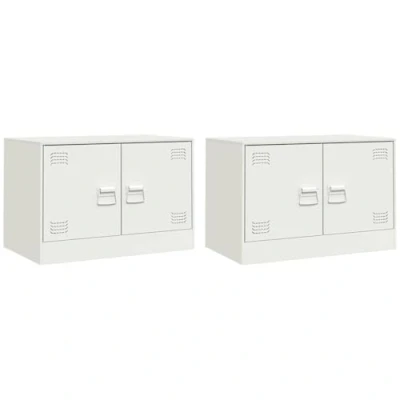 Image of vidaXL White TV Cabinet Duo 67x39x44 cm Steel Storage Units with Handles, Easy Clean Media Stands for Living Room, Supports 51 76 Screens