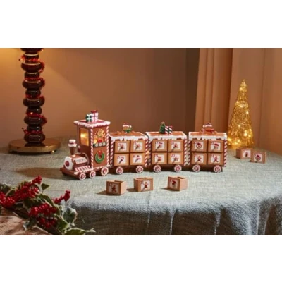 Image of Smart Garden InLit All Aboard Gingerbread Express Train Wooden Advent Calendar 50cm LED Battery Operated Hand Painted Christmas Decoration Light Up For Home