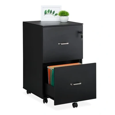 Image of Mobile Filing Cabinet, 2 Drawers with Suspension Files, 72 x 43 46 cm, Lockable, Office Furniture, Black Relaxdays