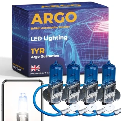 Image of Argo 4 Pcs H3 Bulb 100w Xenon White 6000k 24v Super Bright Replacement Headlight 453 Pk22s 483 Commercial Lorry HGV Truck Front Fog Light Lamp High Low Beam Upgrade Halogen Bulbs
