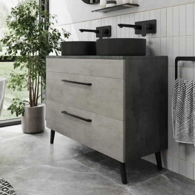 Image of Vitusso Idro Grey Double Countertop Vanity Unit with Lyon Black Basins 1000mm