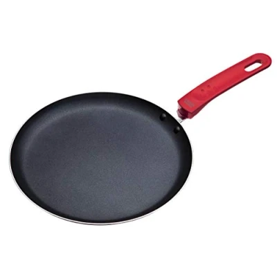 Image of Colourworks CWCPRED KitchenCraft Non Stick Pancake Pan, Aluminium, Red, 24 cm