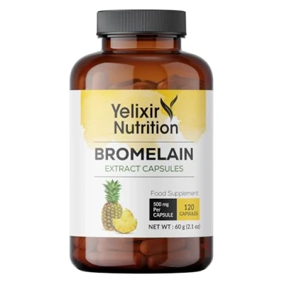 Image of Yelixir Nutrition Bromelain Capsules 120 nos (2400 GDU/g), High Strength Digestive Enzyme Pineapple Extract