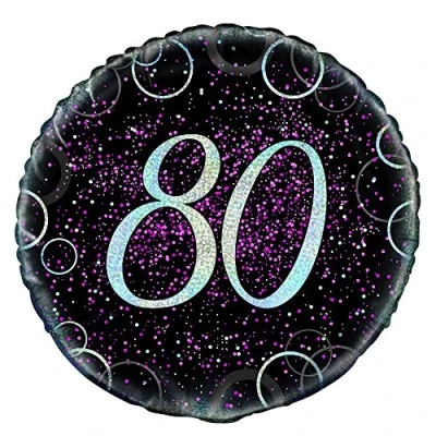 Image of Unique Party 55800 18&quot; Glitz Pink Foil 80th Birthday Balloon