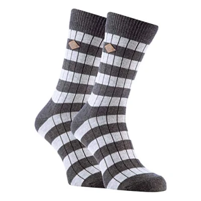 Image of Farah 2 Pairs Mens 1920 Thick Cotton Colourful Retro Patterned Striped Ribbed Boot Socks Size 6 11 UK (6 uk, 03 Slate/Light Grey)