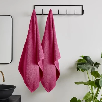 Image of Catherine Lansfield Quick Dry Cotton 90x140 cm Bath Sheet Pair Hot Pink