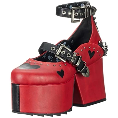 Image of LAMODA Women&#039;s Love Bleeds Chunky Platform Wedge Boots, Red UK 8