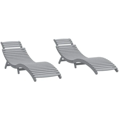 Image of vidaXL Sun Loungers 2 pcs Grey 184x55x64 cm Solid Wood Acacia