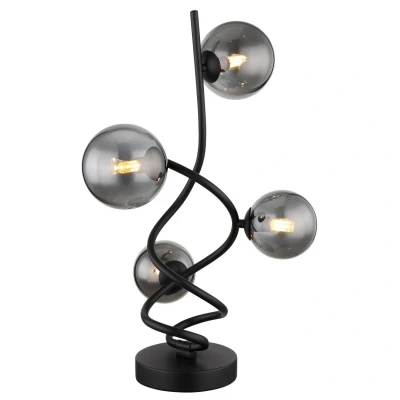 Image of Riha Globe Table Lamp Matt Black Smoke Glass Shade 4x G9 3000K