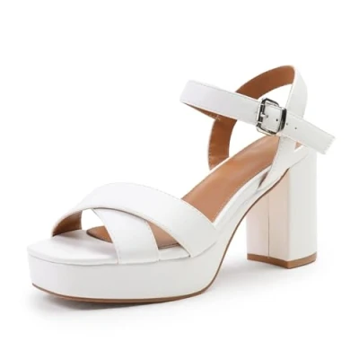 Image of Where&#039;s That From Wheres Womens &#039;Marcia&#039; Wide Fit Statement Platform Strappy Block High Heels White Size 4 (UK Shoe)