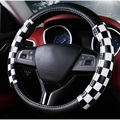 Image of Mayco Bell Unisex&#039;s Grid Style Microfiber Leather Auto Car Steering Wheel Cover 15 inch White Black