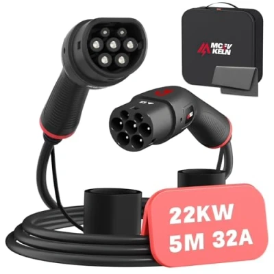Image of MCEVKELN Type 2 Charging Cable 22kW for Electric Car &amp; Hybrid Mode 3 E 32A Phase 5M EV Charger with Handbag