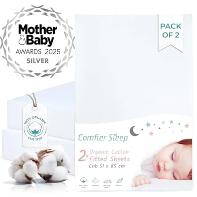 Image of Crib Fitted Sheets 51x85 cm White Chicco nexttome Fully and 100% Organic Cotton Completely Natural Set of 2 Ultra soft Comfortable Next To Me